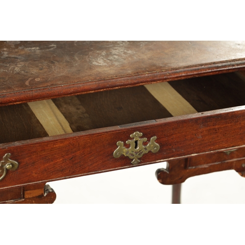 187 - A MID 18TH CENTURY MAHOGANY LOWBOY with three frieze drawers and shaped apron; raised on cabriole le... 