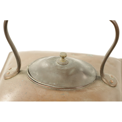 188 - AN UNUSUAL 19TH CENTURY SQUARE COPPER KETTLE (32cm wide)