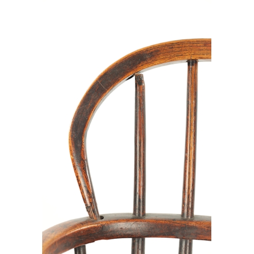 195 - AN 18TH CENTURY ASH AND ELM CHILDS WINDSOR CHAIR with spindle back and ring turned front legs (58cm ... 