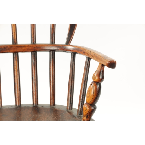 195 - AN 18TH CENTURY ASH AND ELM CHILDS WINDSOR CHAIR with spindle back and ring turned front legs (58cm ... 