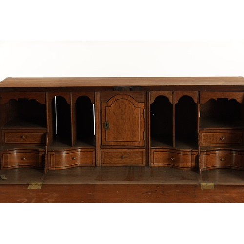 196 - AN EARLY 18TH CENTURY COLONIAL PADOUK WOOD BUREAU with unusual drawer configuration (94cm wide 48cm ... 