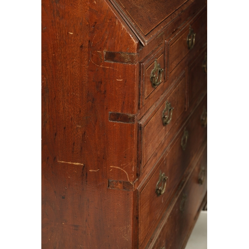 196 - AN EARLY 18TH CENTURY COLONIAL PADOUK WOOD BUREAU with unusual drawer configuration (94cm wide 48cm ... 