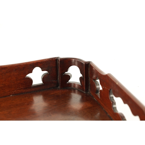 203 - A FINE GEROGE III MAHOGANY TRAY IN THE MANNER OF THOMAS CHIPPENDALE with pierced fret cut gallery. (... 