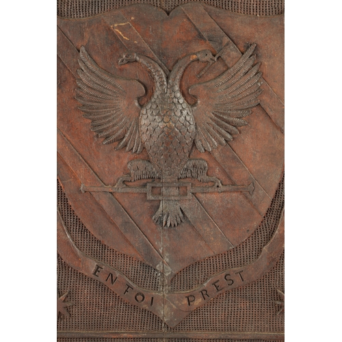 205 - A VICTORIAN CARVED OAK COAT OF ARMS PANEL (61cm high 34cm wide)