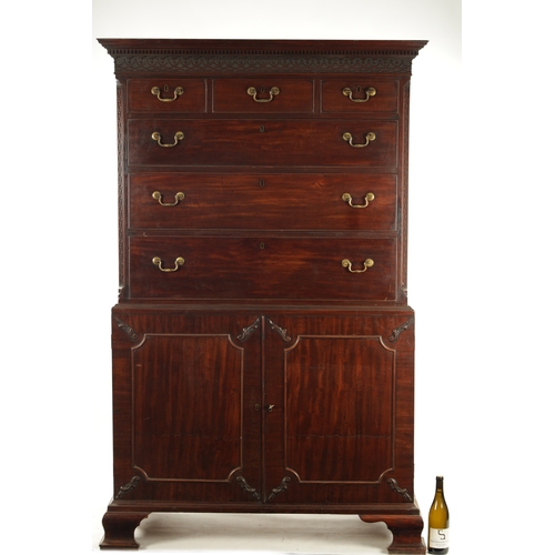 208 - A FINE GEORGE III CHIPPENDALE DESIGN MAHOGANY SECRETAIRE CHEST ON CABINET FROM THE LILFORD ESTATE th... 