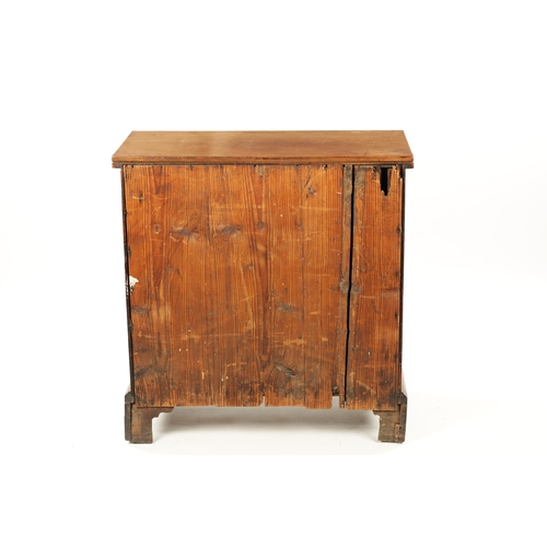 21 - A SMALL GEROGE III FIGURED MAHOGANY BACHELORS CHEST with fold over top above a bank of four drawers ... 