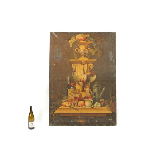 221 - A 19TH CENTURY OIL ON CANVAS depicting a still life of game, wine bottles and fruit (122cm high 88cm... 