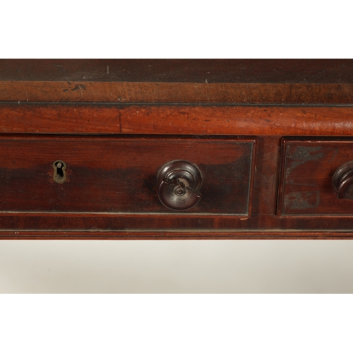 23 - A WILLIAM IV MAHOGANY LIBRARY TABLE OF SMALL SIZE the leathered top above fitted frieze drawers; rai... 