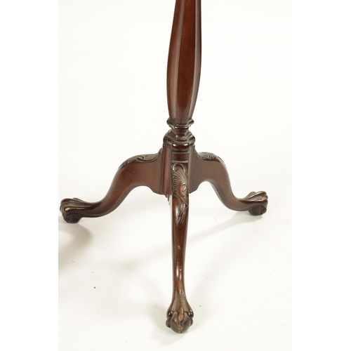 232 - A 19TH CENTURY MAHOGANY CANDLE TABLE with pie crust dished top above a shaped stem with tripod base ... 