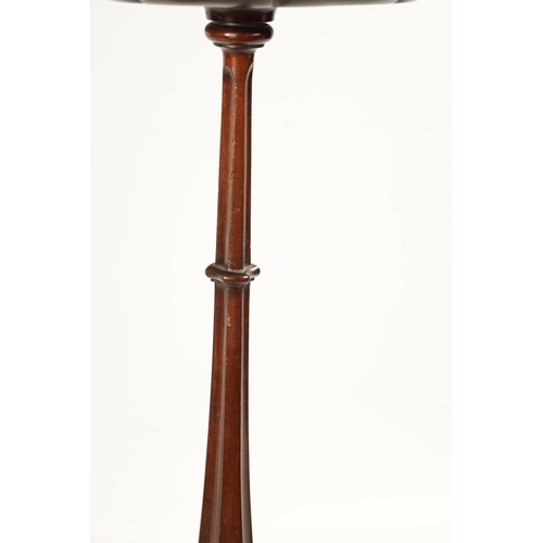 232 - A 19TH CENTURY MAHOGANY CANDLE TABLE with pie crust dished top above a shaped stem with tripod base ... 