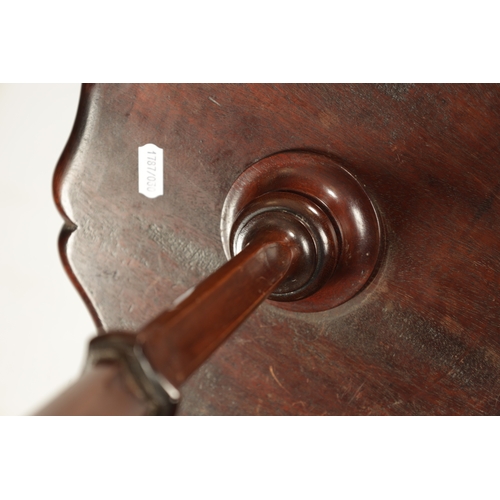 232 - A 19TH CENTURY MAHOGANY CANDLE TABLE with pie crust dished top above a shaped stem with tripod base ... 