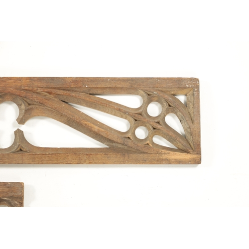 234 - TWO PIECES OF CARVED OAK GOTHIC TRELIS WORK (84cm and 131cm long)