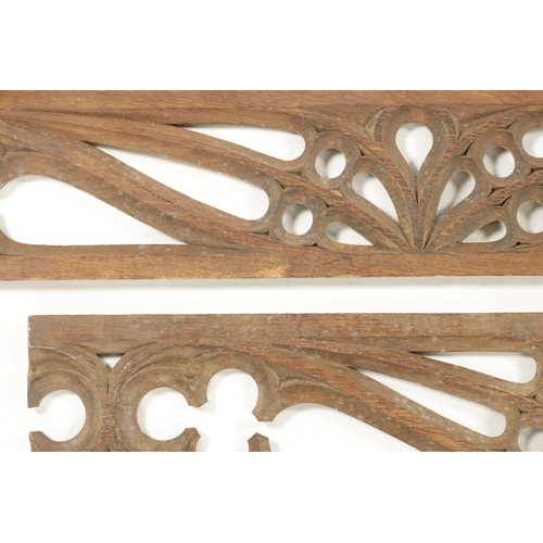 234 - TWO PIECES OF CARVED OAK GOTHIC TRELIS WORK (84cm and 131cm long)