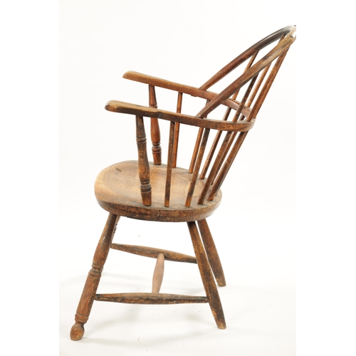 235 - A 19TH CENTURY AMERICAN PRIMITIVE STICK BACK WINDSOR CHAIR with oval seat and ring turned legs. (88c... 