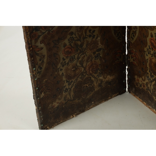 240 - A 19TH CENTURY EMBOSSED LEATHER FOLDING SCREEN (AF) (180cm high 147cm wide overall)