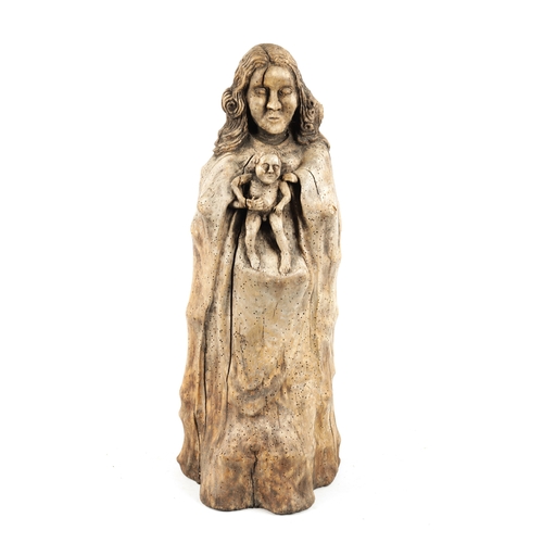 25 - AN ANTIQUE FOLK ART ROOT-WOOD CARVING OF A MOTHER AND CHILD (61cm high)