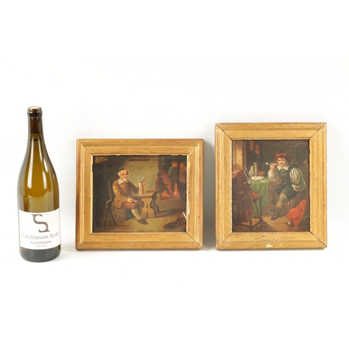 252 - AFTER TENIERS. A SMALL PAIR OF 19TH CENTURY OIL ON PANELS depiciting figures in interior scenes - gi... 