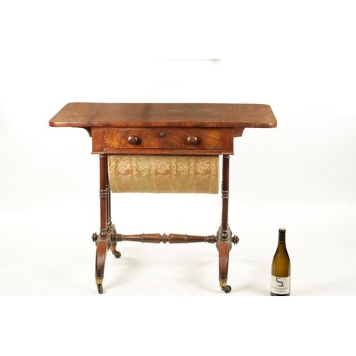 255 - A 19TH CENTURY MAHOGANY FOLD DOWN WORK TABLE IN THE MANNER OR GILLOWS with frieze drawer and two fol... 