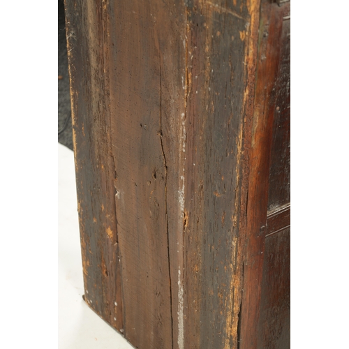 256 - A 17TH CENTURY OAK HANGING OPEN SPICE RACK WITH FITTED DRAWER (60cm wide 26cm deep 92cm high)