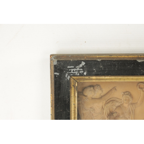 263 - A 19TH CENTURY TERRACOTTA RECTANGULAR PLAQUE depicting a classical figural scene - in a glazed eboni... 