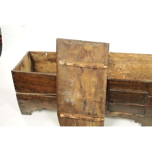 268 - A RARE 17TH-CENTURY BOARDED OAK COFFER with unusual compartmented sections, one half with a lift-up ... 