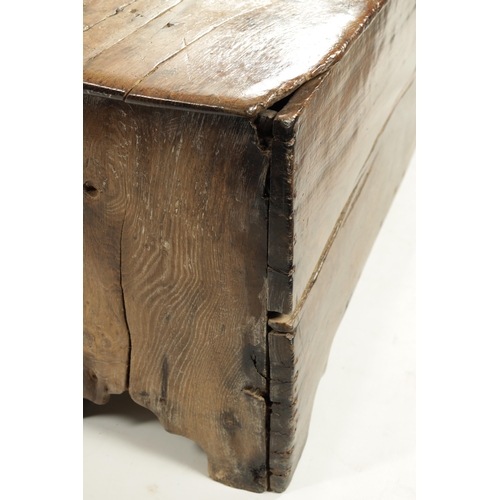 268 - A RARE 17TH-CENTURY BOARDED OAK COFFER with unusual compartmented sections, one half with a lift-up ... 