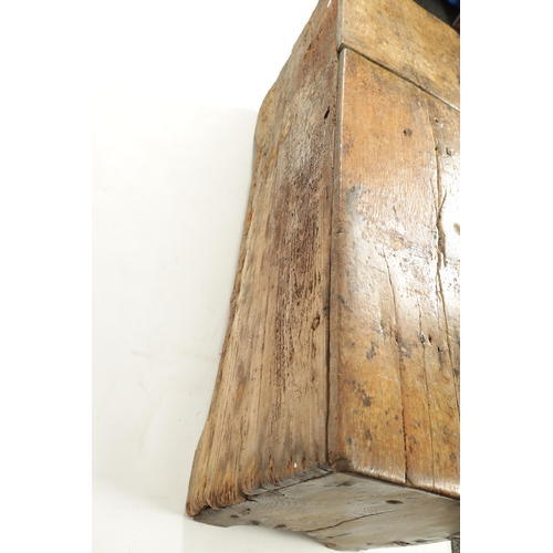 268 - A RARE 17TH-CENTURY BOARDED OAK COFFER with unusual compartmented sections, one half with a lift-up ... 