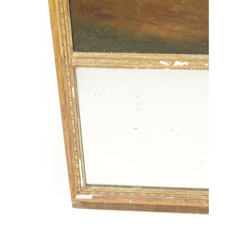 269 - AN EARLY 19TH CENTURY GILT GESSO PIER MIRROR with oil on canvas top panel depicting a shepherdess wi... 