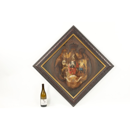 27 - A 19TH CENTURY PAINTED AND FRAMED HATCHMENT DEPICTING ZW WARRIOR ETC. (75cm square)