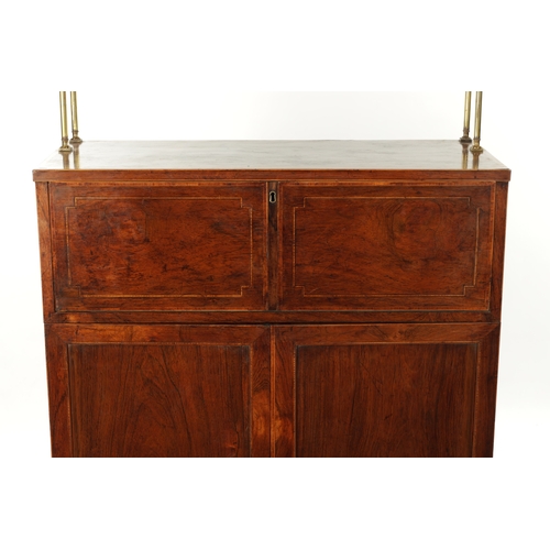 270 - A REGENCY ROSEWOOD AND KING WOOD CROSS-BANDED SECRETAIRE SIDE CABINET with brass column super-struct... 