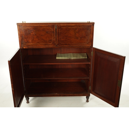 270 - A REGENCY ROSEWOOD AND KING WOOD CROSS-BANDED SECRETAIRE SIDE CABINET with brass column super-struct... 