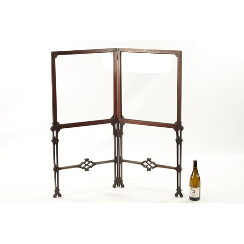 281 - A 19TH CENTURY MAHOGANY CHIPPENDALE STYLE TWO FOLD SCREEN with glazed panels and pierced frame. (107... 