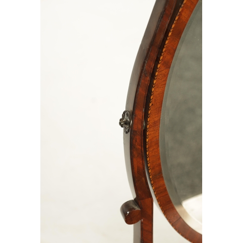 29 - A GEORGE III MAHOGANY SERPENTINE DRESSING TABLE MIRROR with oval adjustable mirror above three friez... 