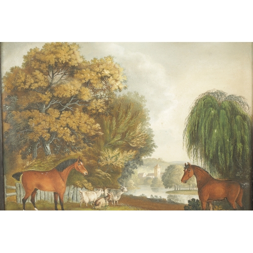 290 - ATT BENJAMIN ZOBEL (1762 - 1830) AN FINE 19TH CENTURY SAND PICTURE landscape scene with horse and go... 