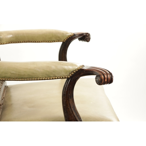 295 - AN IMPORTANT PAIR OF GEORGE III CHIPPENDALE MASONIC OVER-SIZED ARMCHAIRS with green studded leather ... 