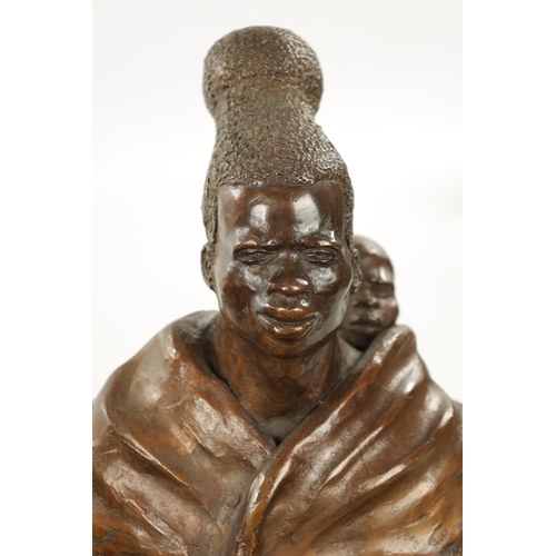 297 - A PAIR OF 20TH CENTURY BRONZE SCULPTURES DEPICTING A ZULU WOMEN AND MAN BY PIERRE VAN RYNEVELD SIGNE... 