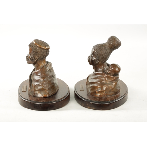 297 - A PAIR OF 20TH CENTURY BRONZE SCULPTURES DEPICTING A ZULU WOMEN AND MAN BY PIERRE VAN RYNEVELD SIGNE... 