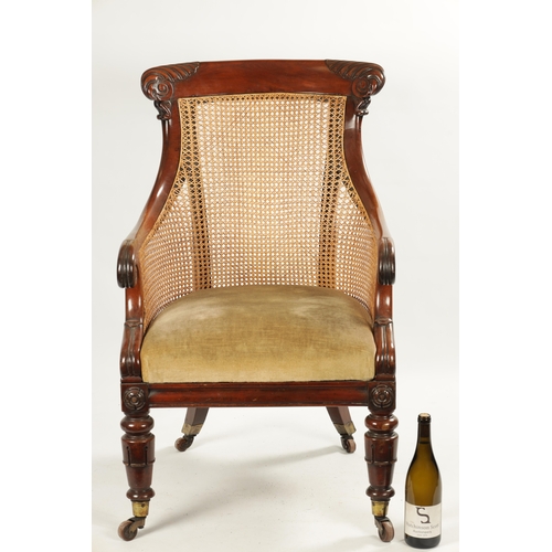 307 - A GOOD WILLIAM V CARVED MAHOGANY BERGERE LIBRARY CHAIR WITH OLD LANCASTER PAPER LABEL - POSSIBLY GIL... 