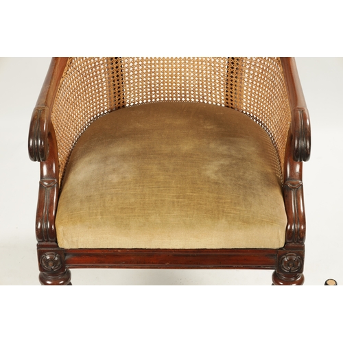 307 - A GOOD WILLIAM V CARVED MAHOGANY BERGERE LIBRARY CHAIR WITH OLD LANCASTER PAPER LABEL - POSSIBLY GIL... 