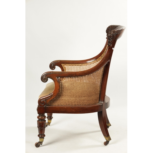 307 - A GOOD WILLIAM V CARVED MAHOGANY BERGERE LIBRARY CHAIR WITH OLD LANCASTER PAPER LABEL - POSSIBLY GIL... 