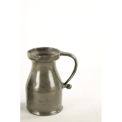 31 - THREE PIECES OF 18TH CENTURY PEWTER WARE COMPRISING A WIG POWDER, A MINIATURE TANKARD AND SALT (14cm... 