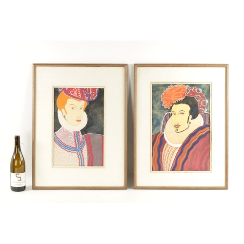 314 - A PAIR OF ART NOUVEAU WATERCOLOURS depicting portraits of two theatrical figures - mounted in glazed... 