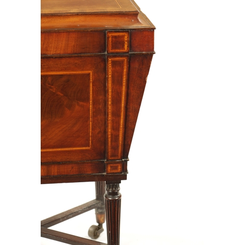 315 - A REGENCY INLAID MAHOGANY CELLARETTE ON TAPERED FLUTED LEGS IN THE MANNER OF GILLOWS with lion's hea... 