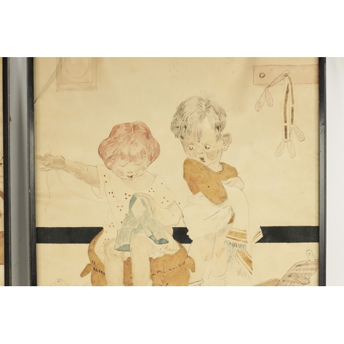 319 - A PAIR OF EARLY 20TH CENTURY WATERCOLOURS OF CHILDREN entitled 'the lost chord' and 'delayed at the ... 