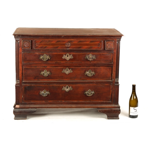 321 - AN 18TH CENTURY FIGURED MAHOGANY CHEST OF DRAWERS with unusual drawer lay out having three inlaid fr... 