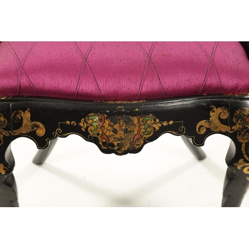 322 - JENNENS & BETTRIDGE BIRMINGHAM / LONDON. A 19TH CENTURY PAPER MACHIER LACQUERWORK ARMCHAIR with drop... 