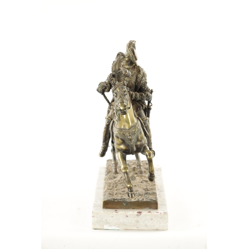 328 - A 19TH CENTURY FRENCH BRONZE SCULPTURE OF FRANCOIS I ON HORSEBACK in full dress, the horse with feat... 