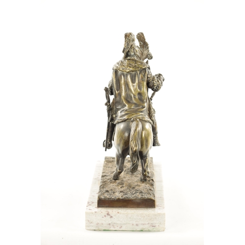 328 - A 19TH CENTURY FRENCH BRONZE SCULPTURE OF FRANCOIS I ON HORSEBACK in full dress, the horse with feat... 