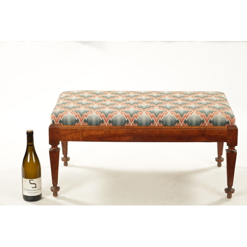 336 - A LATE 18TH CENTURY MAHOGANY UPHOLSTERED DRESSING ROOM STOOL raised on unusual square tapering legs.... 