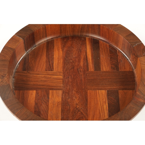 344 - A CIRCULAR CONTEMPORARY SEGMENTED HARDWOOD BOWL BY COCOBOLO, DENMARK bearing stamp beneath. (43cm di... 